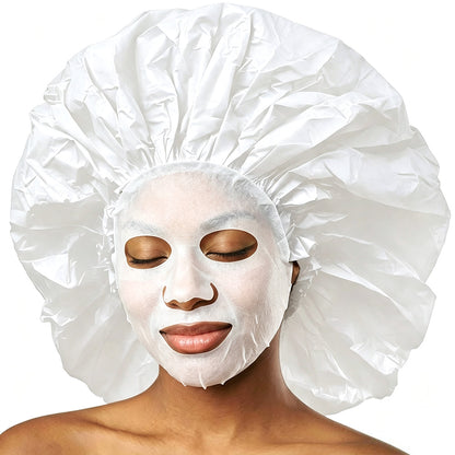 2 Piece PEVA Shower Caps for Long Hair - White