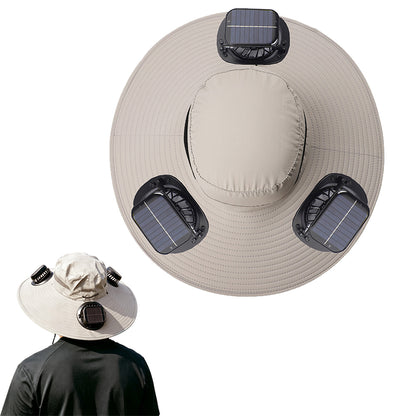 Solar Fan Hat with 3 Fans and USB Charging Cooling Hat - Light Grey