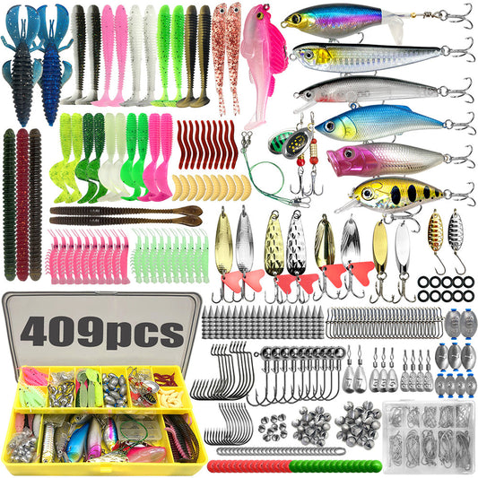 409Pcs Fishing Lures Tackle Bait Kit Tackle Box Fishing Bait Lure Gear Kit
