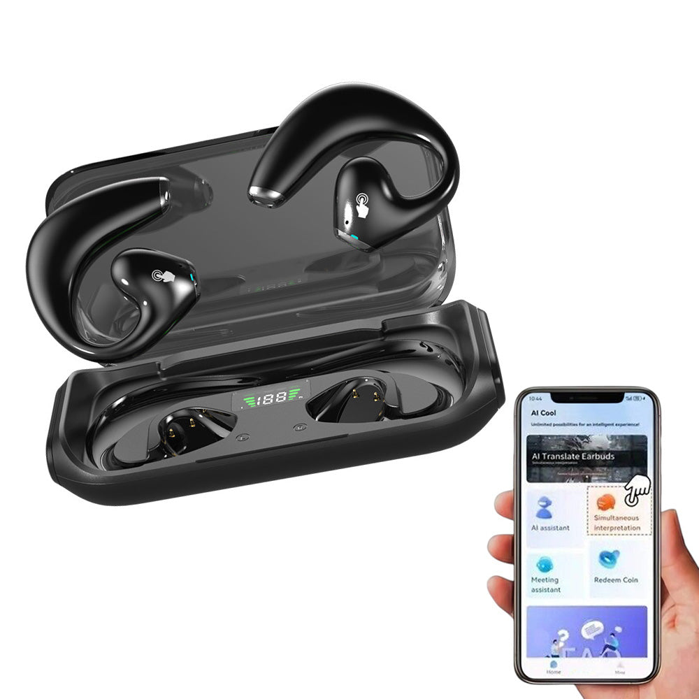 144-Language Real Time Translator Earbuds Open Ear Translation Headphone Black