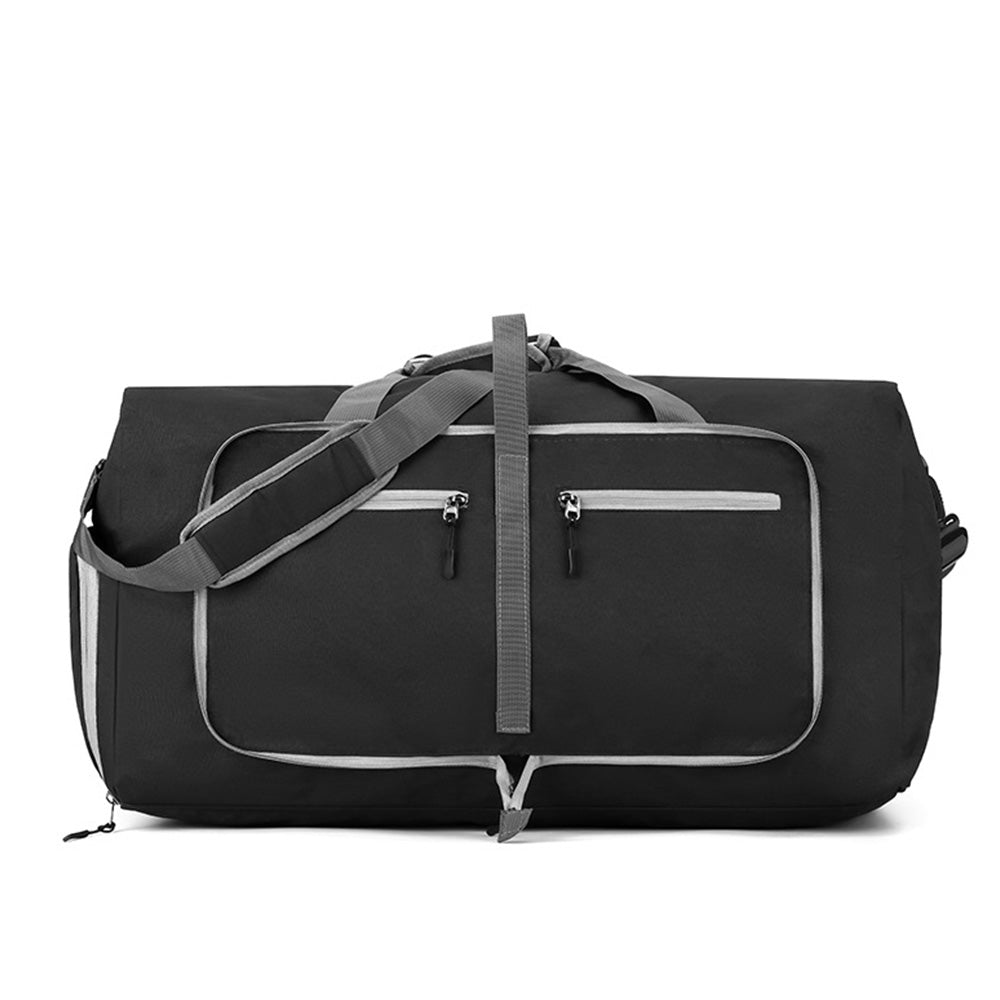 Large Foldable Travel Duffel Bag Carry-On Shoulder Bag with Shoe Compartment Black