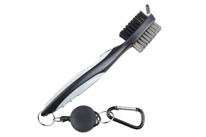 Dual Sided Golf Club Groove Cleaner Brush Tool with Retractable Carabiner -Grey