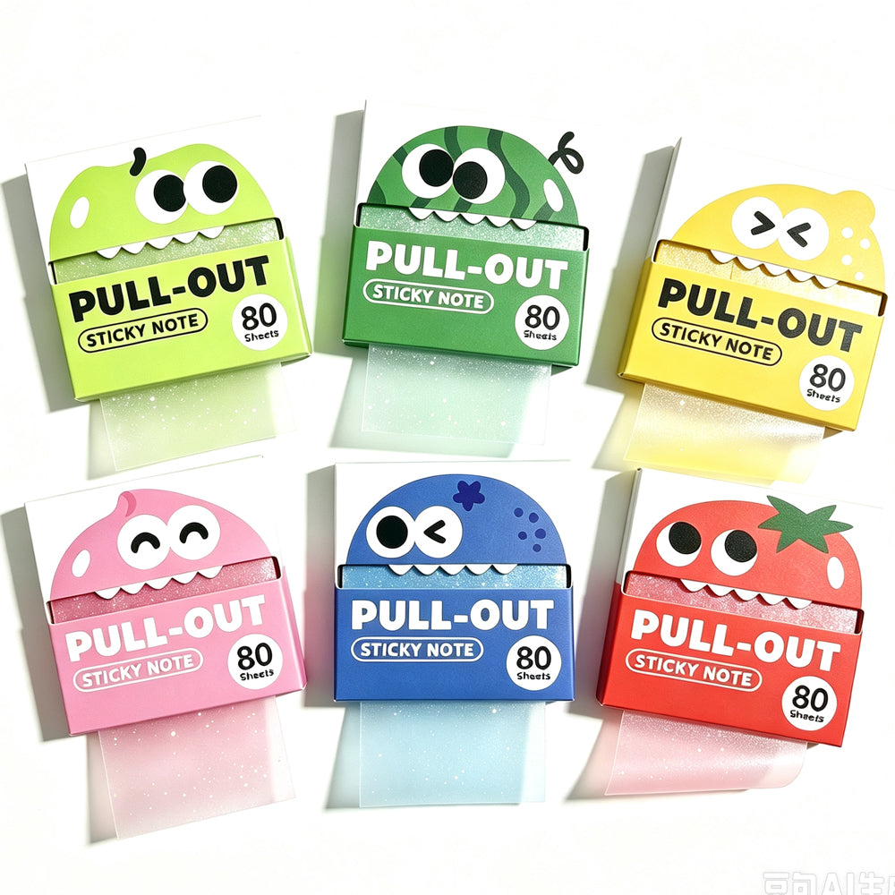 6 Piece Pull Out Clear Fruit Pearl Finish Sticky Note Pad Set