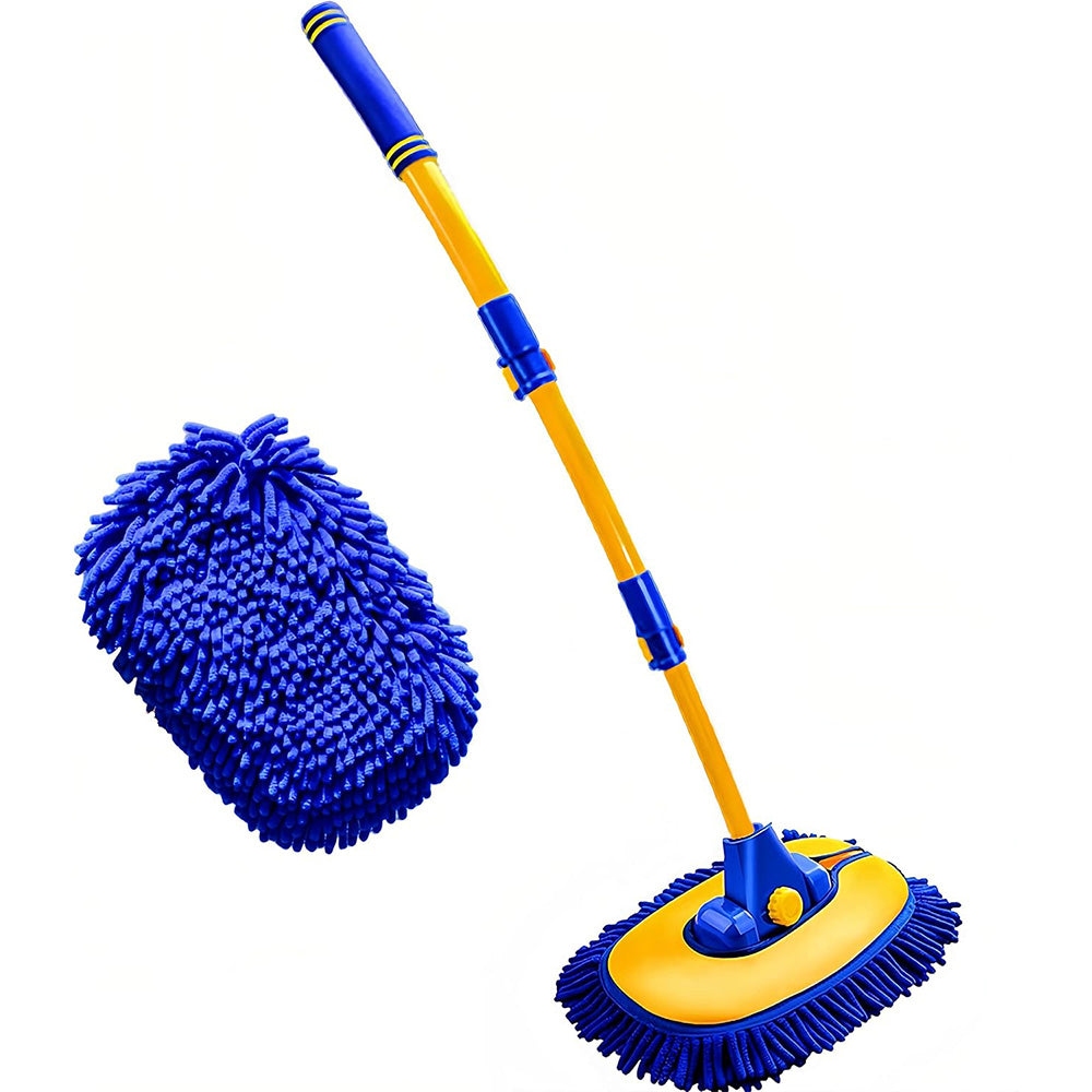 Telescopic Car Wash Brush Chenille Cleaning Mop with 15 Degree Bent Handle Blue