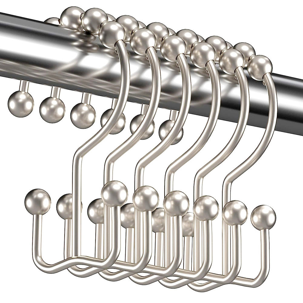 12Pcs Set Shower Curtain Hooks Metal Double Glide Shower Hanging Rings for Shower Rods