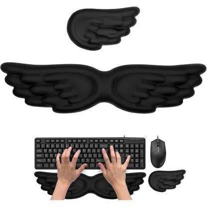 Angel Wing Wrist Rest for Keyboard and Mouse Memory Foam Gaming Wrist Rest-Black