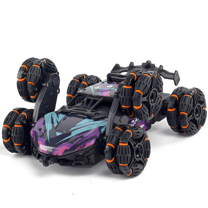 Dual Remote Control 6-Wheel Stunt Car Watch Gesture Controlled 2.4Ghz RC Spray Car Toy Purple