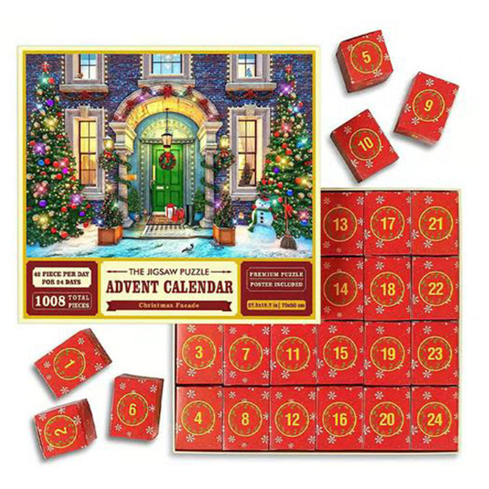 24 Days Advent Calendar 1008Pcs Christmas Puzzle Countdown Calendar Xmas Jigsaw Puzzle Style 1