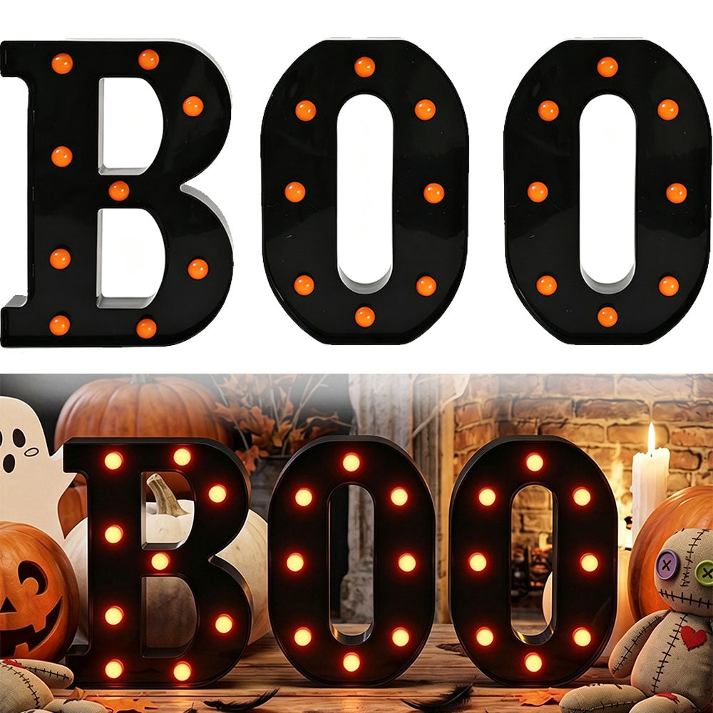 3 Piece BOO Orange Light Up Halloween Decorative Sign for Parties
