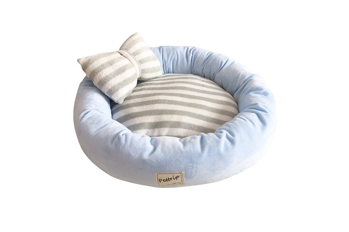 Small Calming Dog Bed for Dogs Puppy Round Washable Pet Donut Bed For Cat-Blue