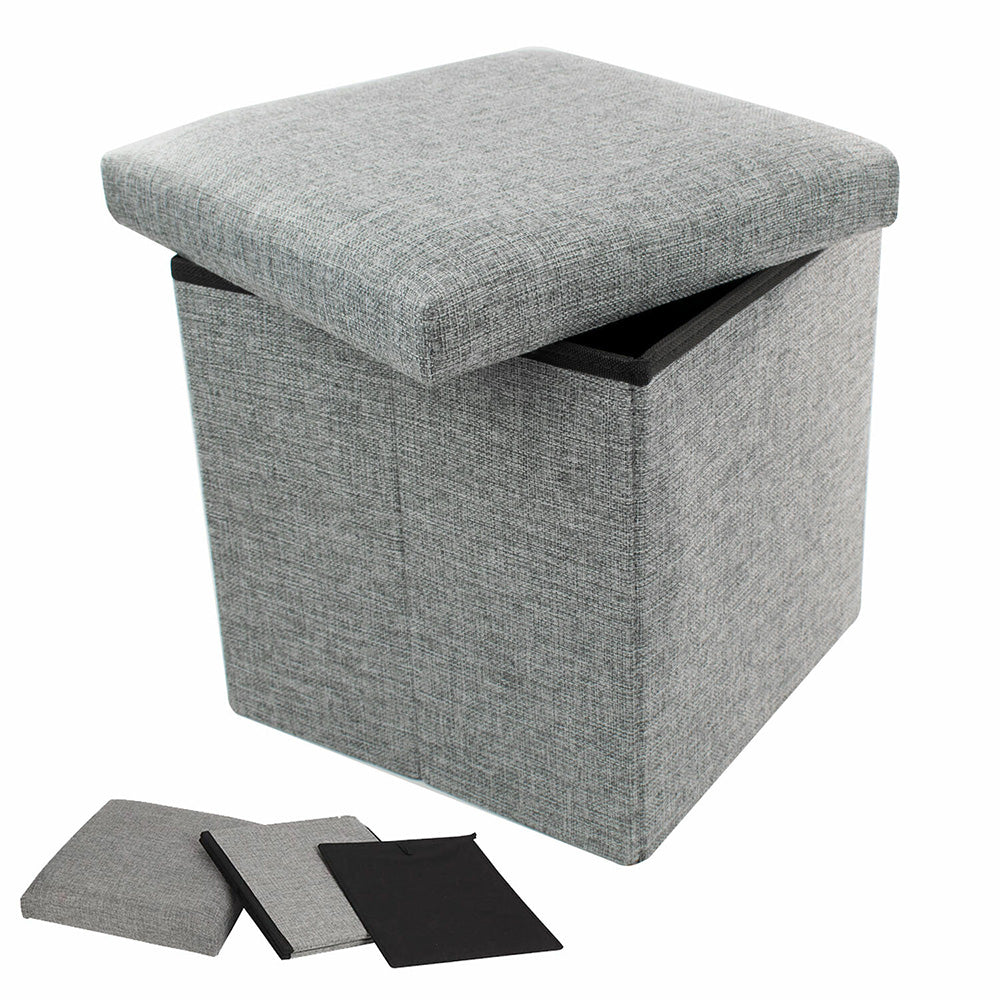 Foldable Storage Ottoman Shoe Bench with Thick Foam Lid - Grey
