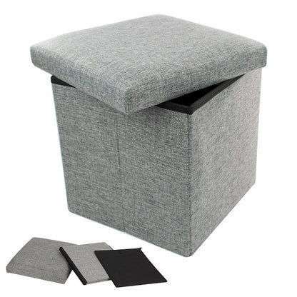 Foldable Storage Ottoman Shoe Bench with Thick Foam Lid - Grey