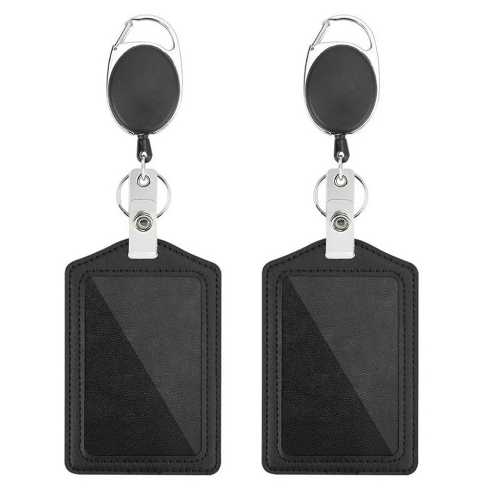 2Pcs PU ID Card Holder with Retractable Badge Reel