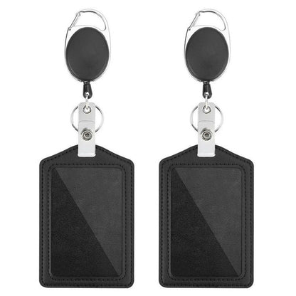 2Pcs PU ID Card Holder with Retractable Badge Reel