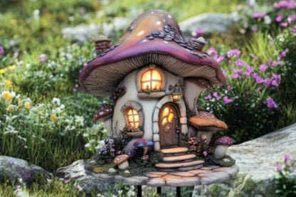2Pcs Acrylic Fairy House Stake Fairy Garden Stake 2D Garden Fairy House Statue -Mushroom house