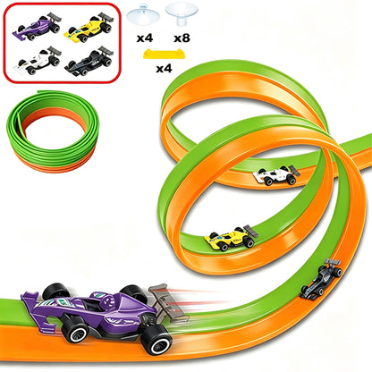 DIY Flexible Car Track Set Bendable Race Track with 4 Toy Cars - Orange