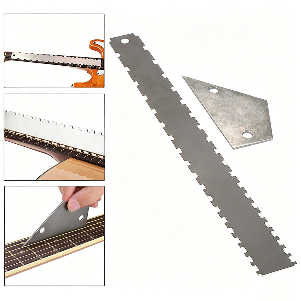 2Pcs Stainless Steel Guitar Neck Straight Edge Tool Set and Fret Rocker Luthier