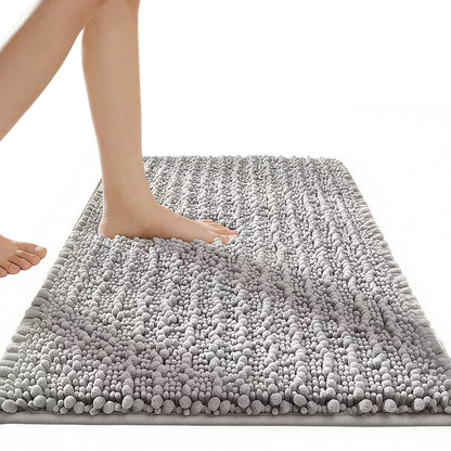 Chenille Fabric Bathroom Rugs Mat With Non Slip Rubber Backing Home Decor Accessories-Dark Grey