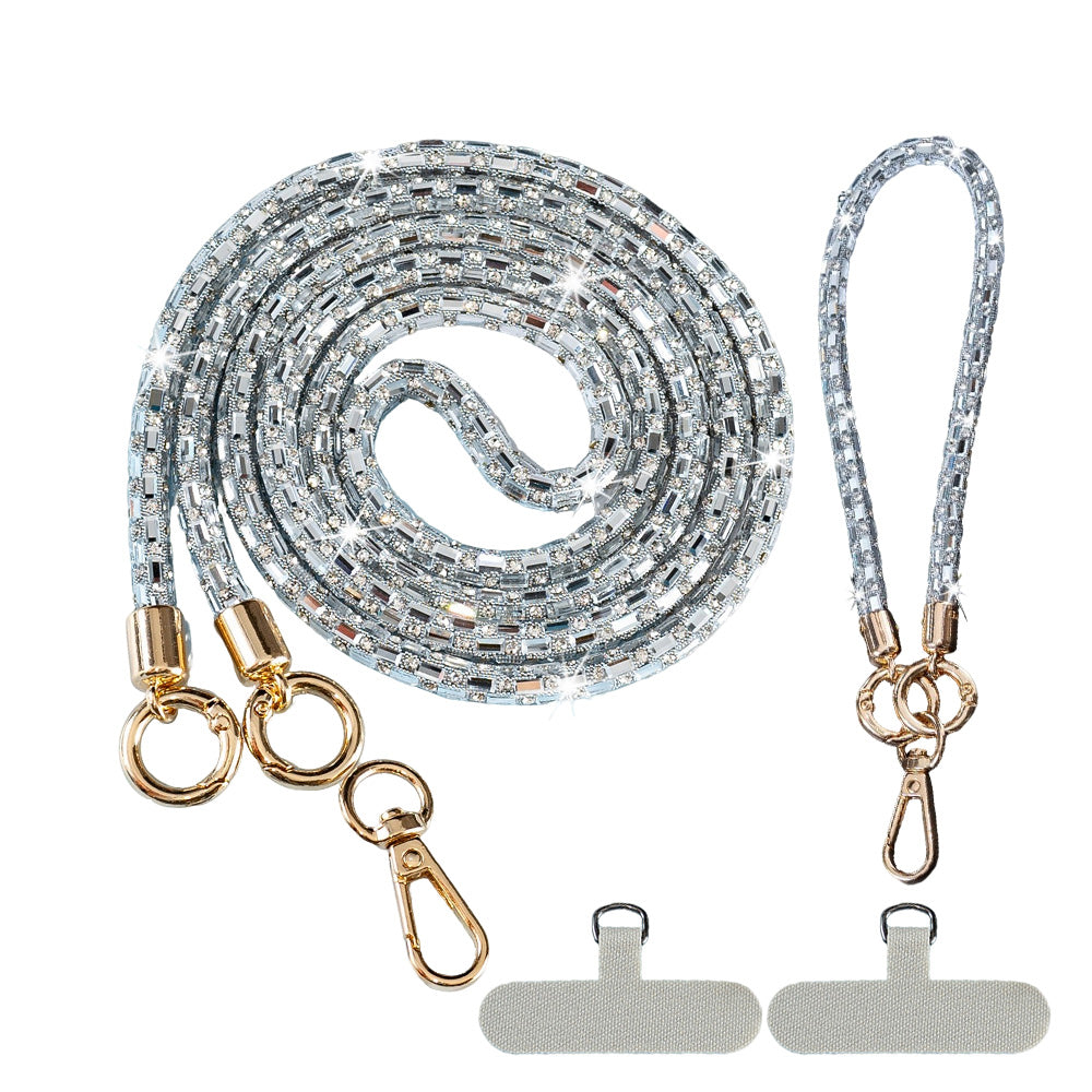 Crossbody Phone Lanyard with Wrist Strap and Locking Clips - Silver