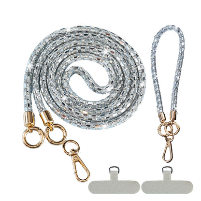 Crossbody Phone Lanyard with Wrist Strap and Locking Clips - Silver