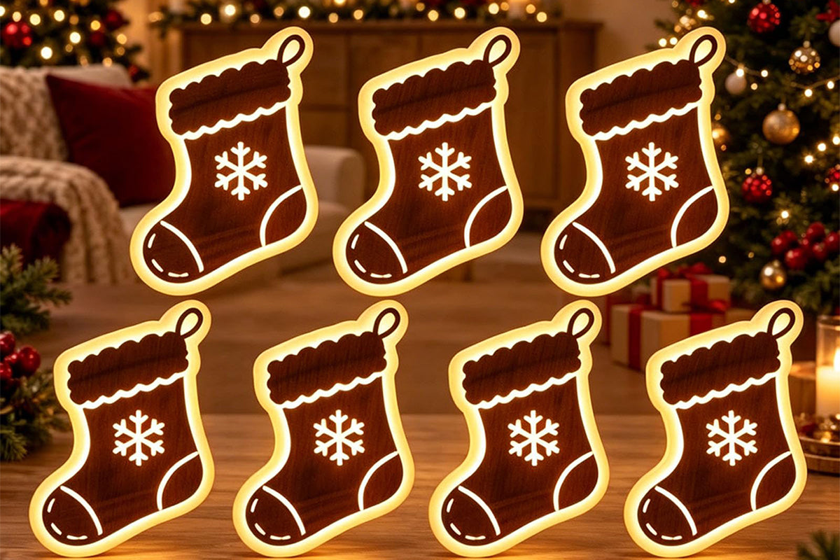 Christmas Glow Silhouette Light 3D LED Warm light Wall Decor - Christmas Stocking