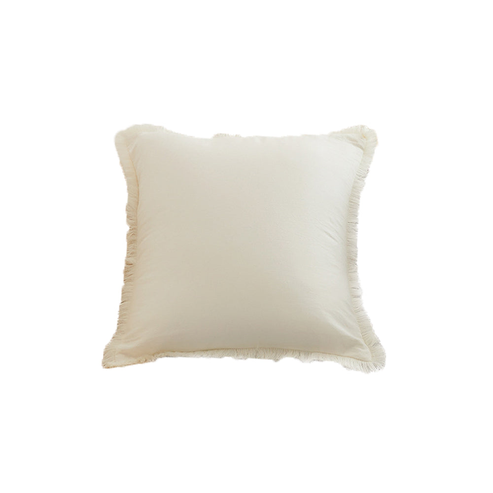 Boho Decorative Throw Pillow Cover with Tassel Trim Farmhouse Fringed Square Cushion Case for Sofa Couch Beige