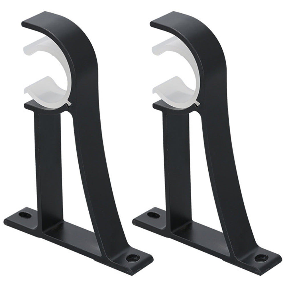 2 Piece Metal Support Curtain Rod Pole - Black