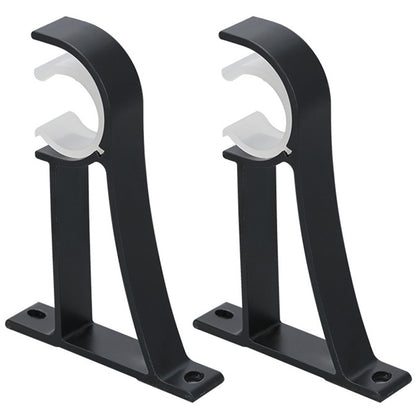 2 Piece Metal Support Curtain Rod Pole - Black