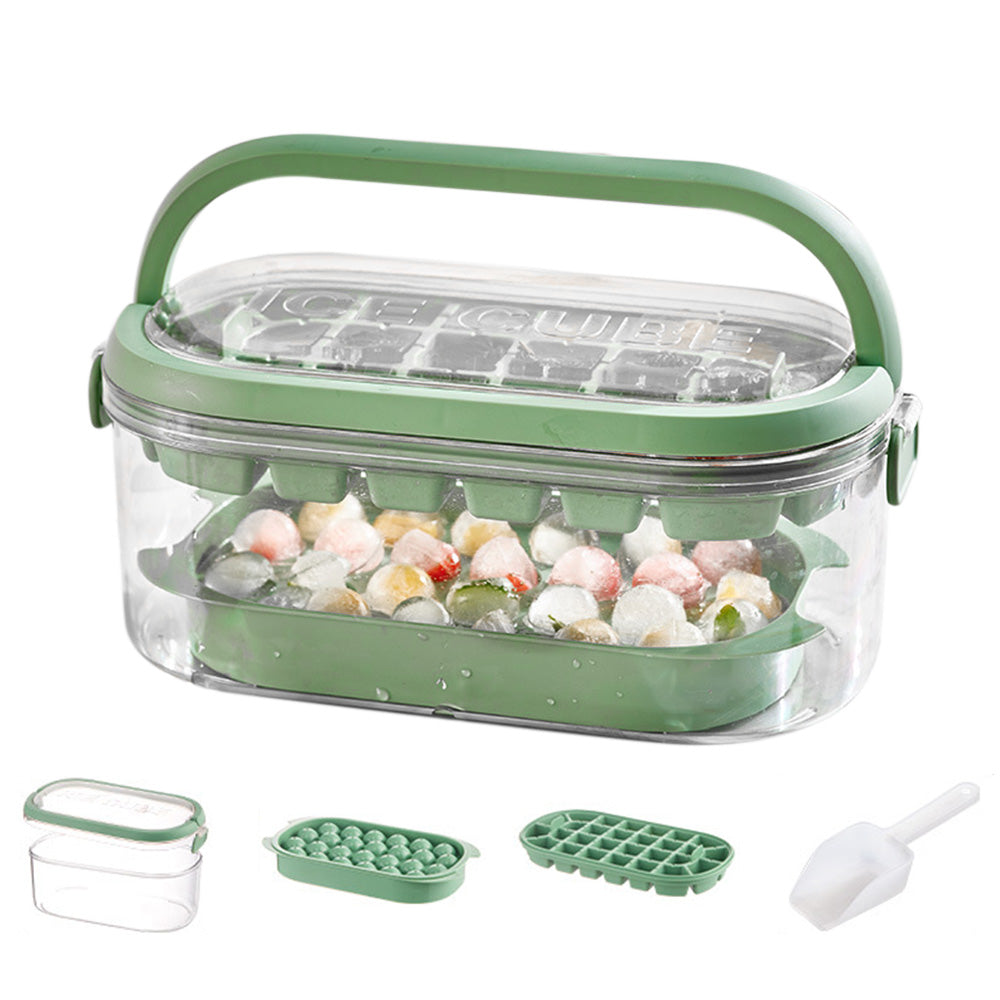 2-Tier Ice Cube Tray Mold with Press-Release Lid & Storage Box for Kitchen Fresh Green