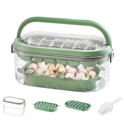 2-Tier Ice Cube Tray Mold with Press-Release Lid & Storage Box for Kitchen Fresh Green