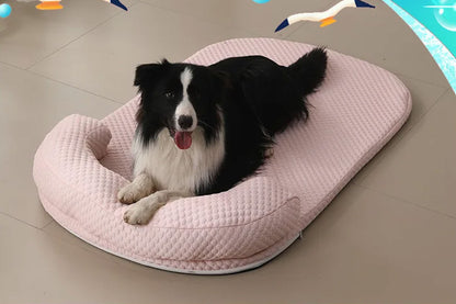 Pet Cooling Mat Memory Foam Cooling Fabric Dog Crate Bed with Pillow-Pink