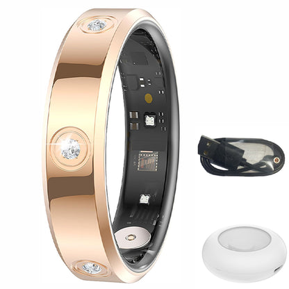Stainless Steel Smart Ring with Charging Case-Gold