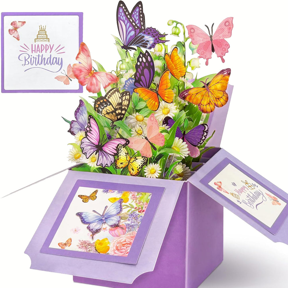 3D Pop Up Butterfly Daisy and Lily of the Valley Birthday Card