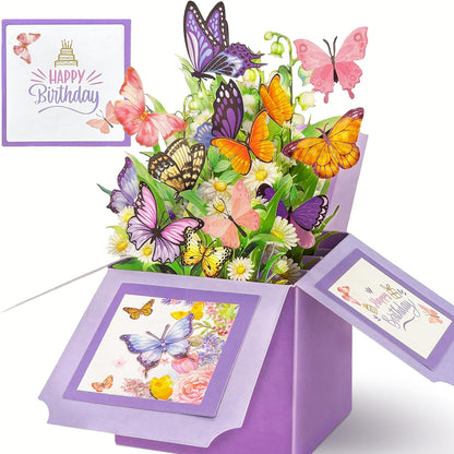 3D Pop Up Butterfly Daisy and Lily of the Valley Birthday Card