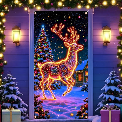 90x180cm 2D UV Reactive Christmas Glow Door Curtain - Deer