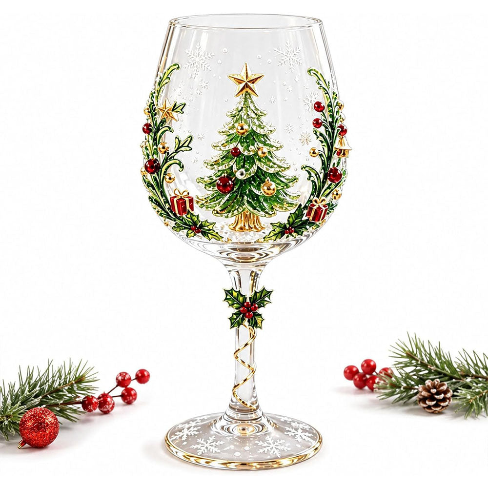 Christmas 3D Art Glass Goblet Holiday Decor Wine Cup - Christmas Tree