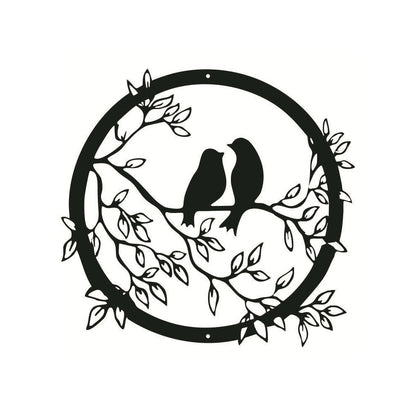 Bird on Tree Branch Metal Silhouette Wall Art -Black