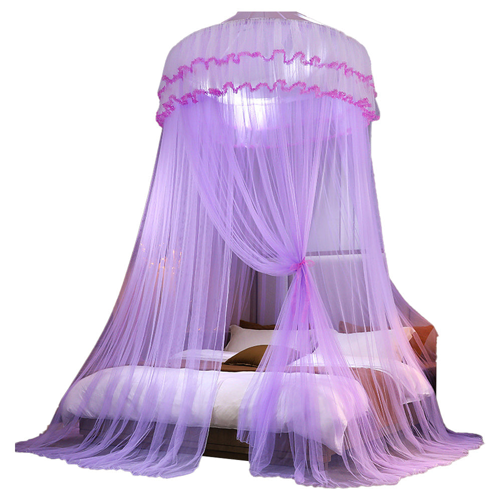 Lace Bed Canopy Drapes Dome Mosquito Net Hanging Bed Curtain Purple