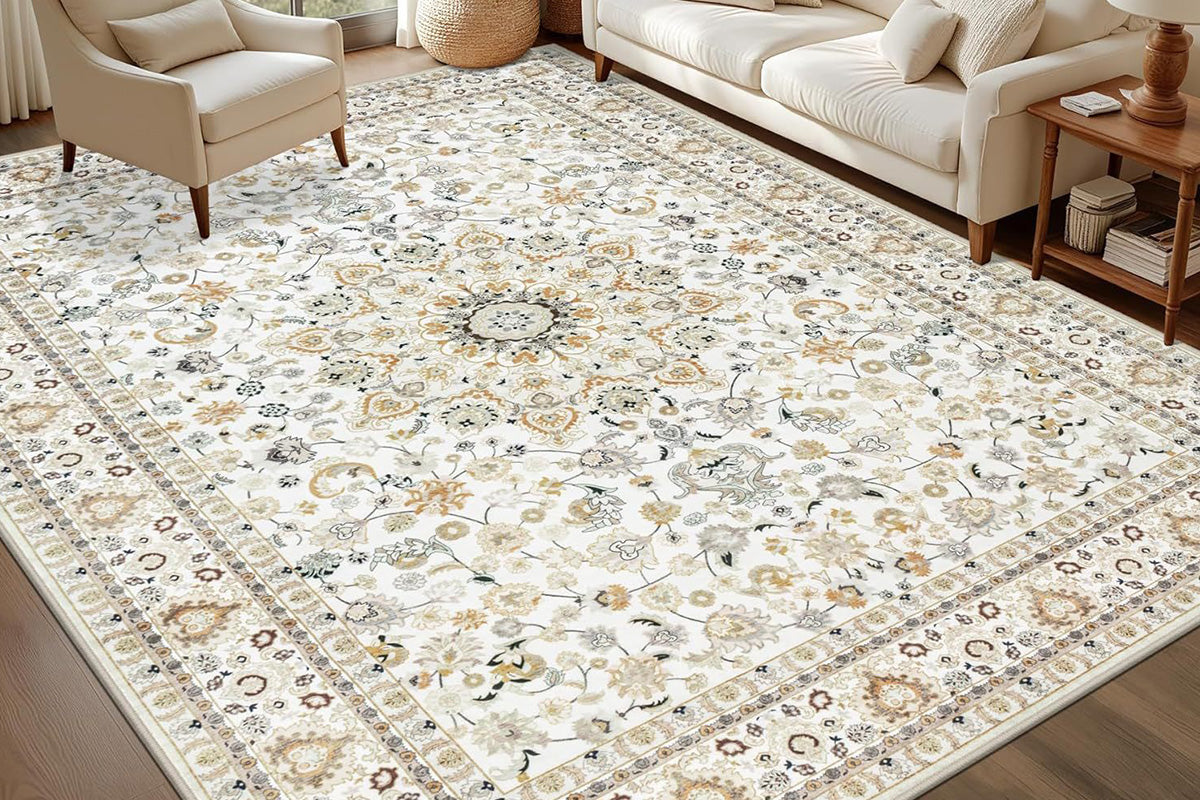 Vintage Boho Rug Non-Slip Floor Carpet - White