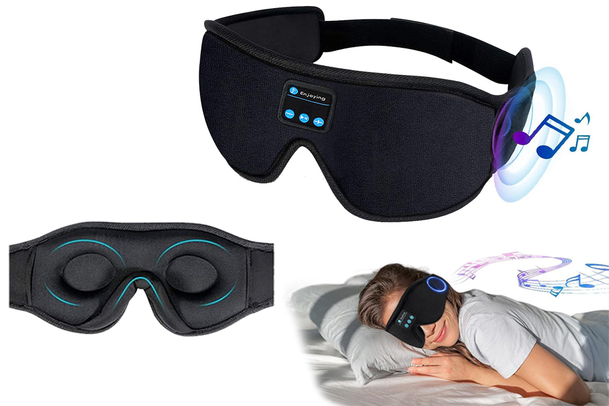 Bluetooth Sleep Headphones Wireless 3D Sleep Mask Bluetooth 5.0 Music Eye Mask with Ultra-Thin Stereo Speaker-Black