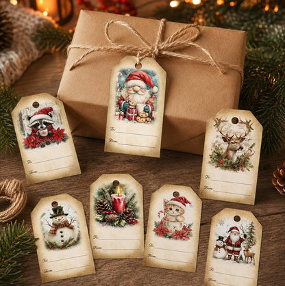 40 Pack Engineered Wood Christmas Gift Tags with Hanging String