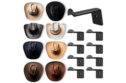8Pcs Hat Hooks for Wall Cowboy Hat Rack Organizer for Baseball Caps -Black