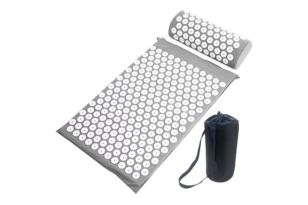 Back and Neck Pain Relief Acupressure Mat and Pillow Set-Gray