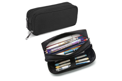 Large Capacity Pencil Case Pen Bag Organizer School Office Cosmetic Stationery Storage -Black