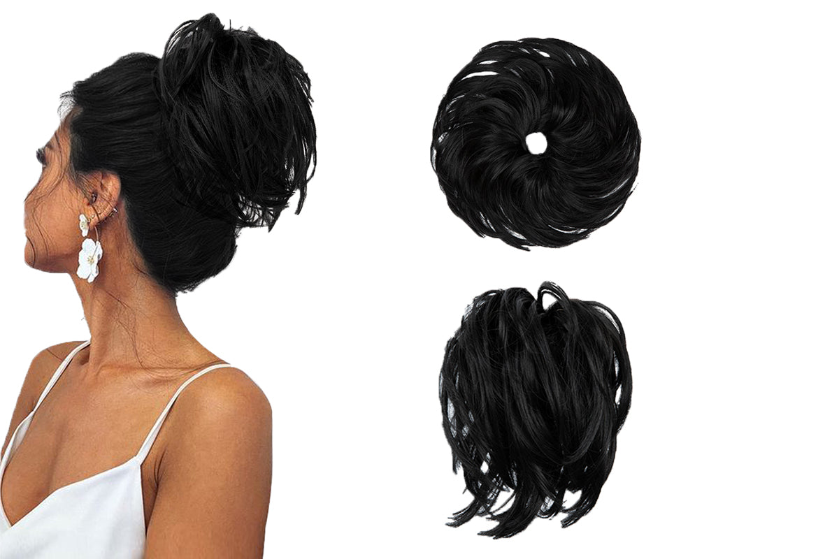 20CM High-Temperature Fiber Natural Messy Bun Scrunchy Thick Messy Bun Hair Piece-Jet Black
