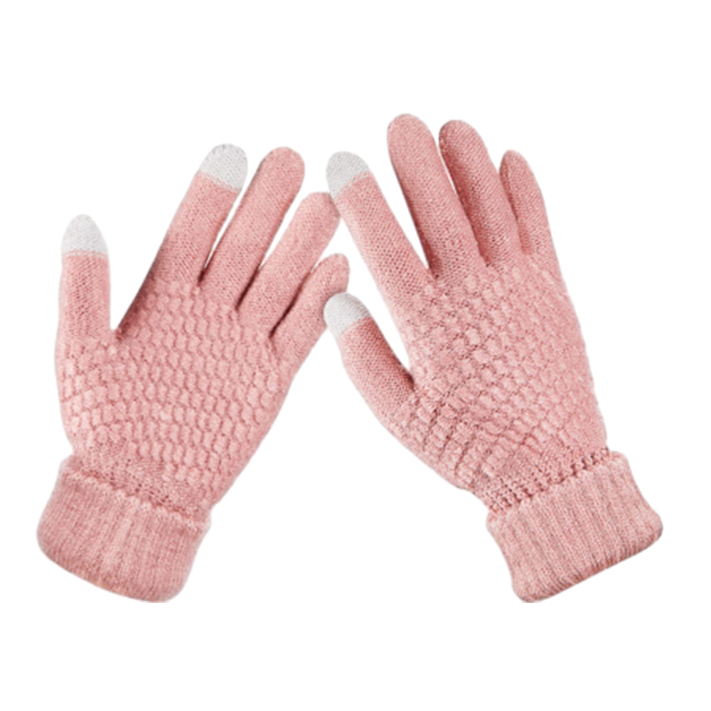 Pair of Winter Thermal Warm Gloves Touchscreen Sports Knit Gloves Pink