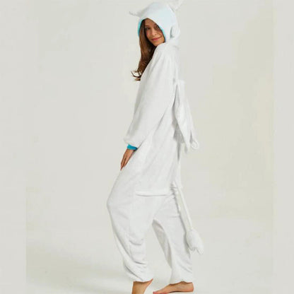 Adult Onesie Hoodie Animal Costume Pajamas Winter One-Piece Cosplay Sleepwear White
