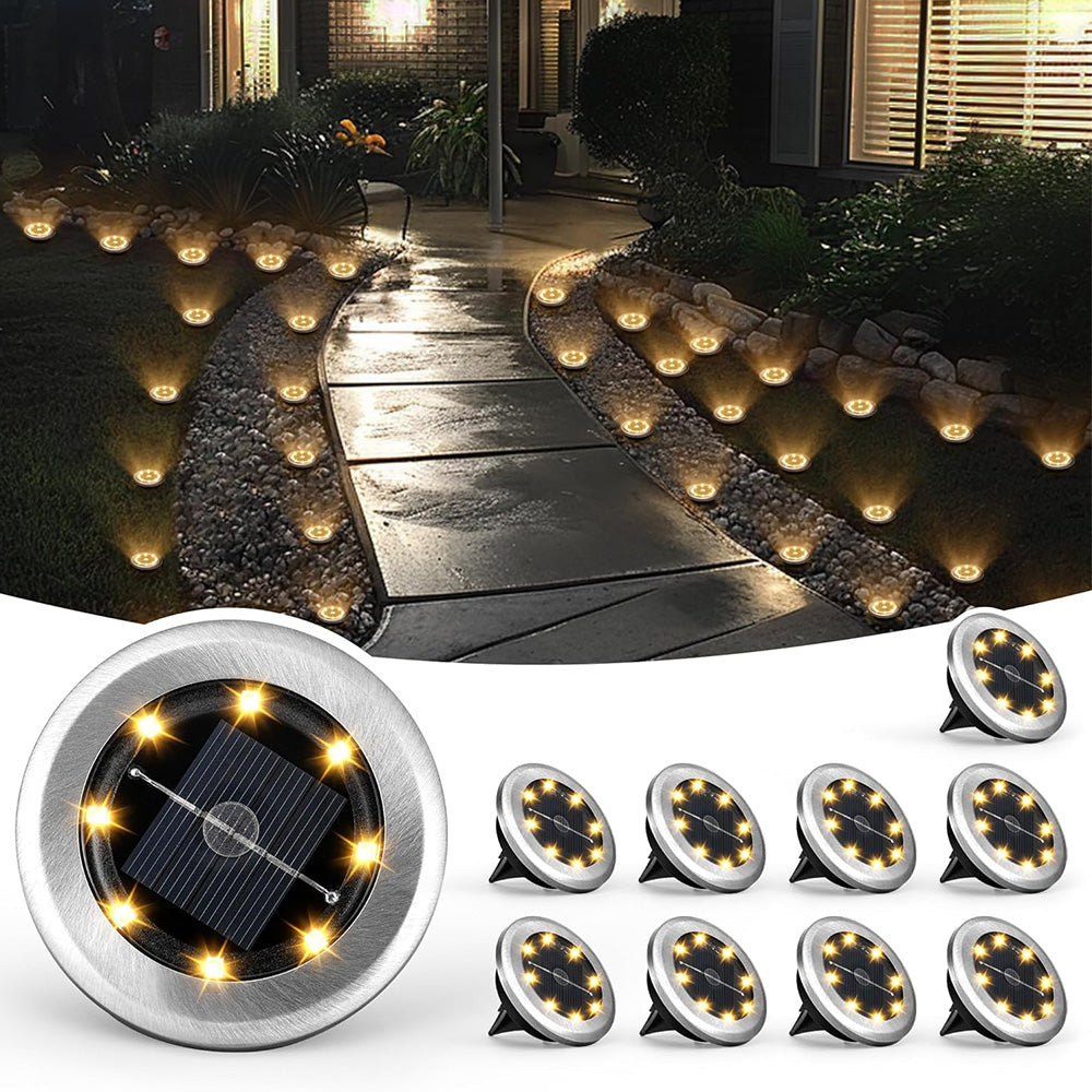 10Pcs Mini Solar Ground Lights Outdoor Pathway Decorative Lights for Yard Garden Decor Warm Light
