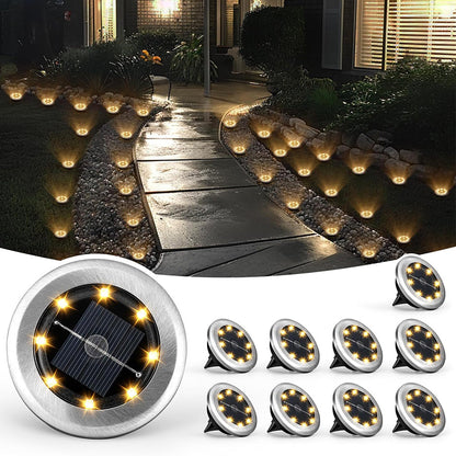 10Pcs Mini Solar Ground Lights Outdoor Pathway Decorative Lights for Yard Garden Decor Warm Light