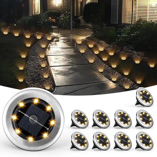 10Pcs Mini Solar Ground Lights Outdoor Pathway Decorative Lights for Yard Garden Decor Warm Light